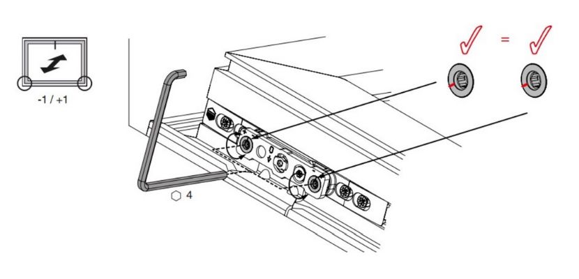 Seřizovací body pro přítlak křídla u výklopného okna (ventilačky)