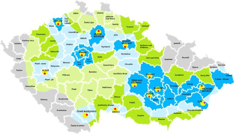 Mapa dojezdovosti po ČR